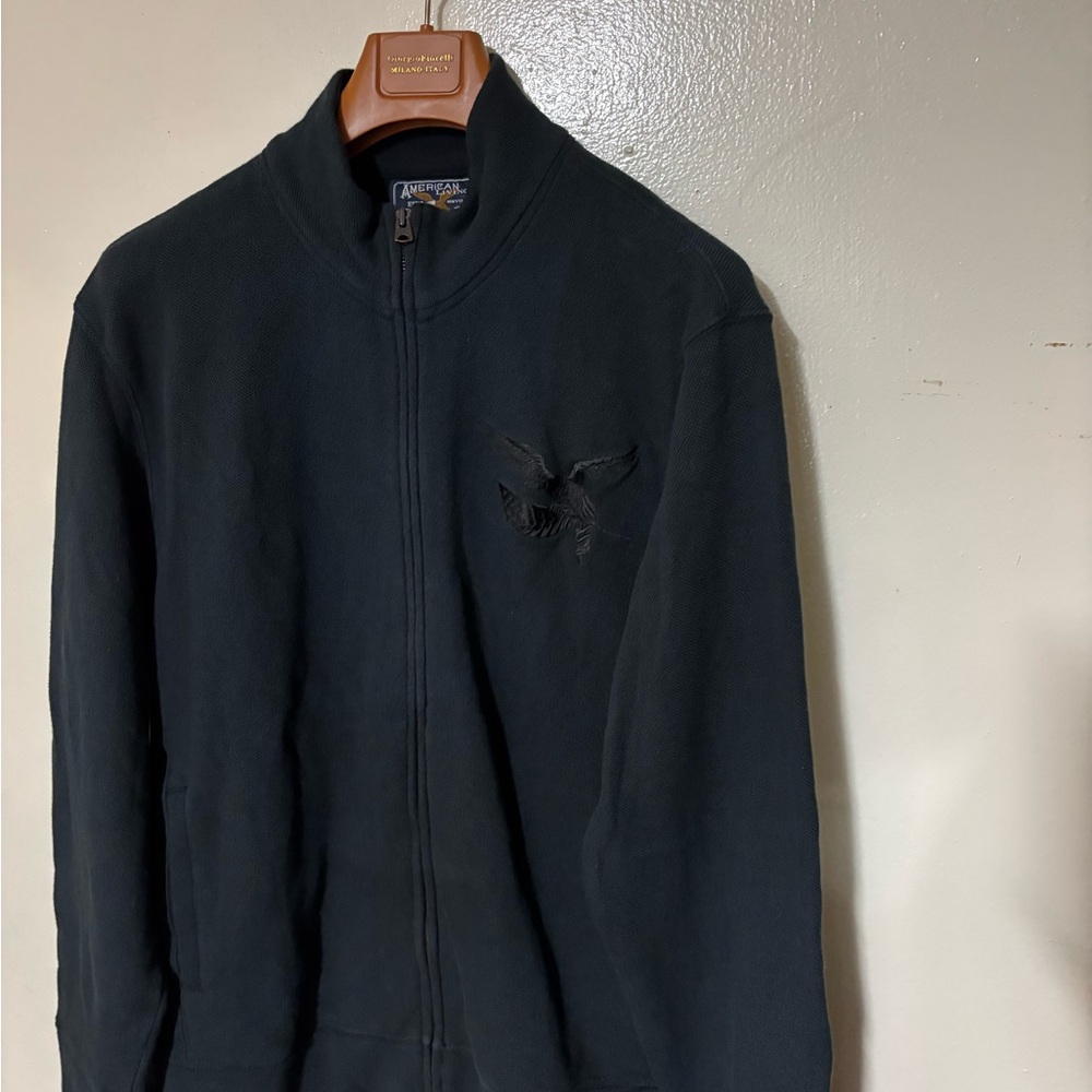 American Living Black Zip Up Sweater with Ribbed Knit